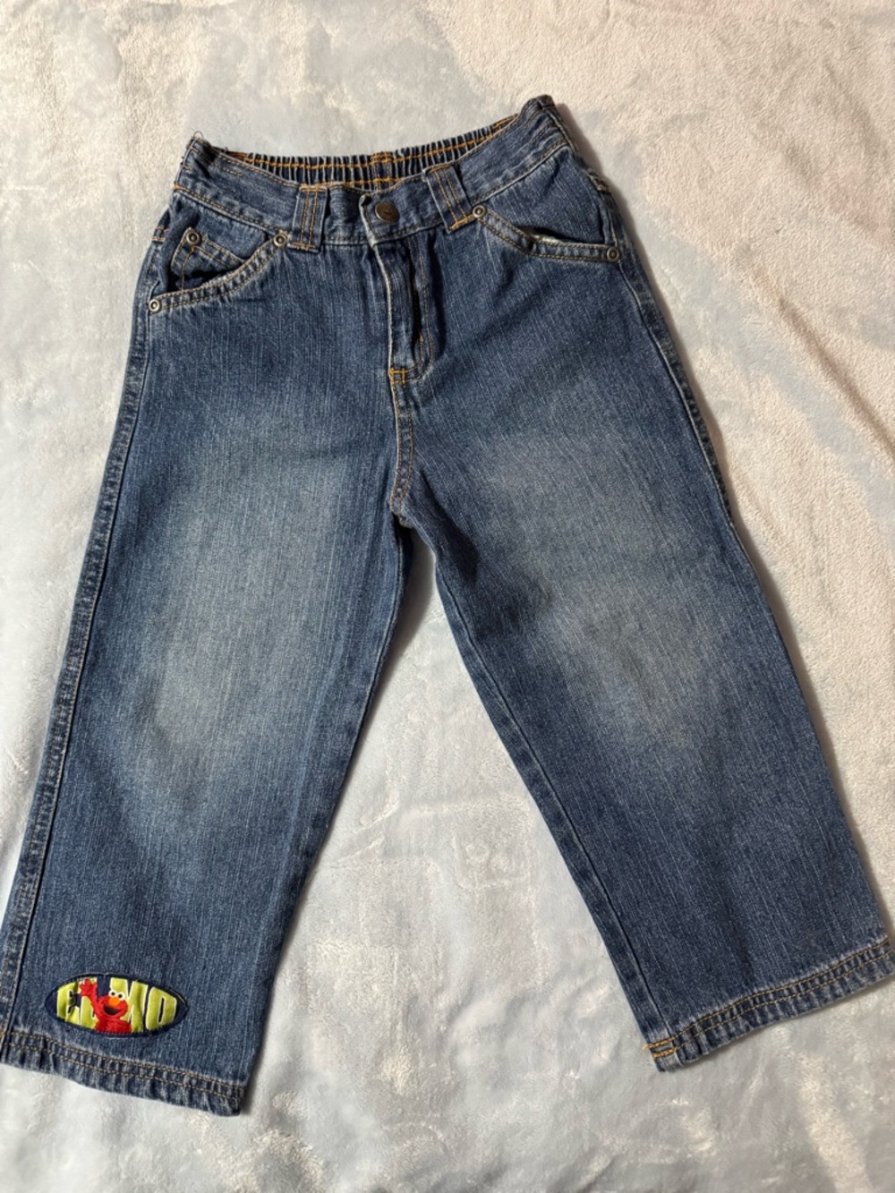 Sesame Street Dark Blue Denim Jeans with Elmo Patch Y2K